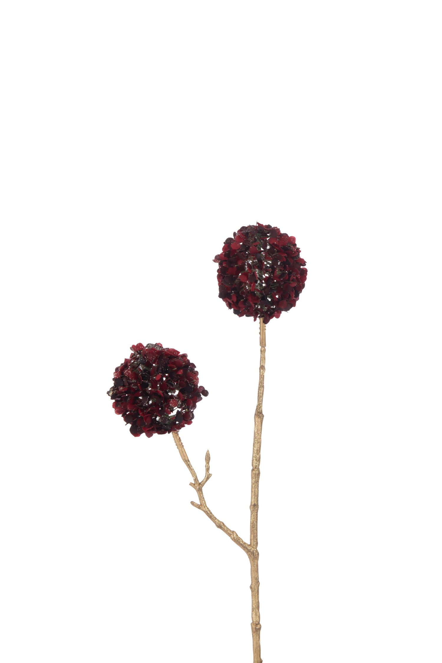 J-Line decoratie tak 2 Bloemen Pompons - kunststof - rood|go
