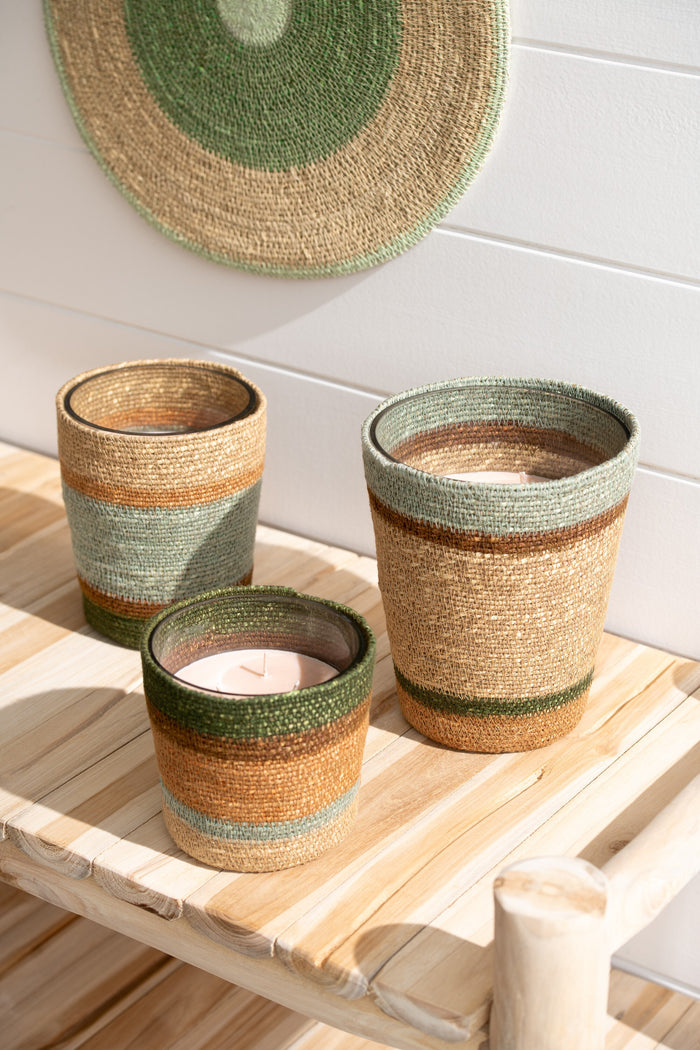 J-Line geurkaars mand - beige|blauw - medium - 55U