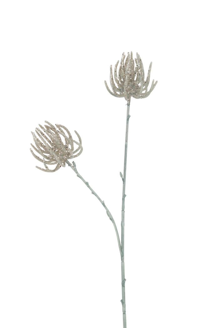 J-Line decoratie tak 2 Bloemen - kunststof - lichtgroen - 12 stuks