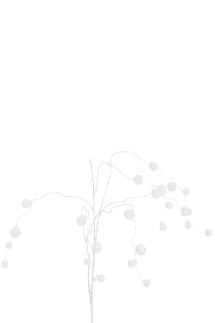 J-Line decoratie tak Hangend + Pompons - kunststof - wit - 12 stuks