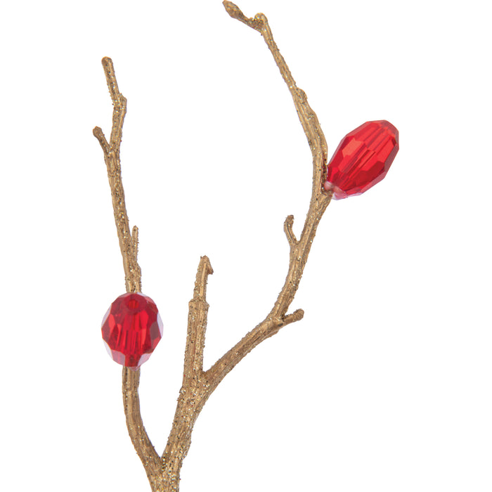 J-Line decoratie Tak Stenen - kunststof - rood|goud - 24 stuks