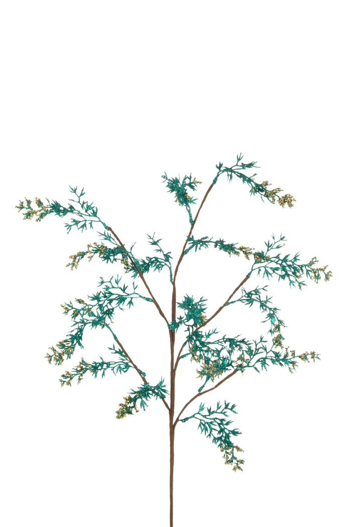 J-Line decoratie tak Dennenboom - kunststof - groenblauw|goud