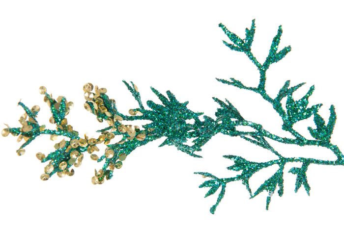 J-Line decoratie tak Dennenboom - kunststof - groenblauw|goud