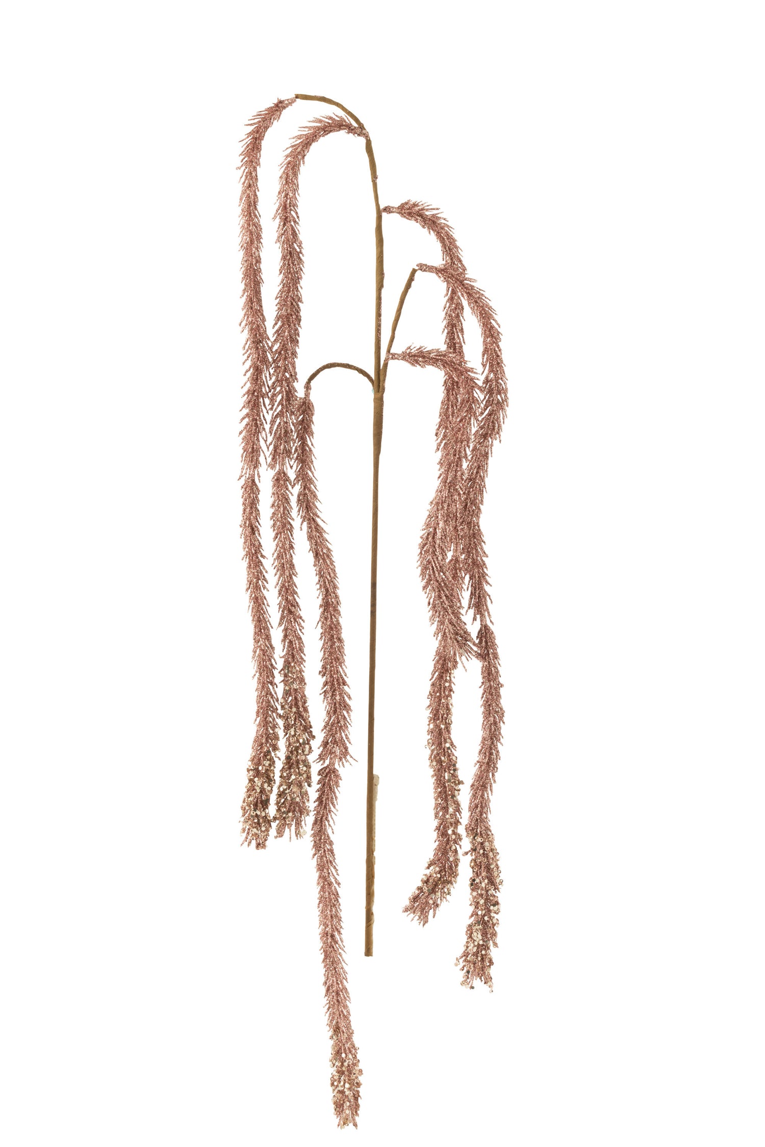 J-Line decoratie tak Hangend Glitters - kunststof - lichtroz