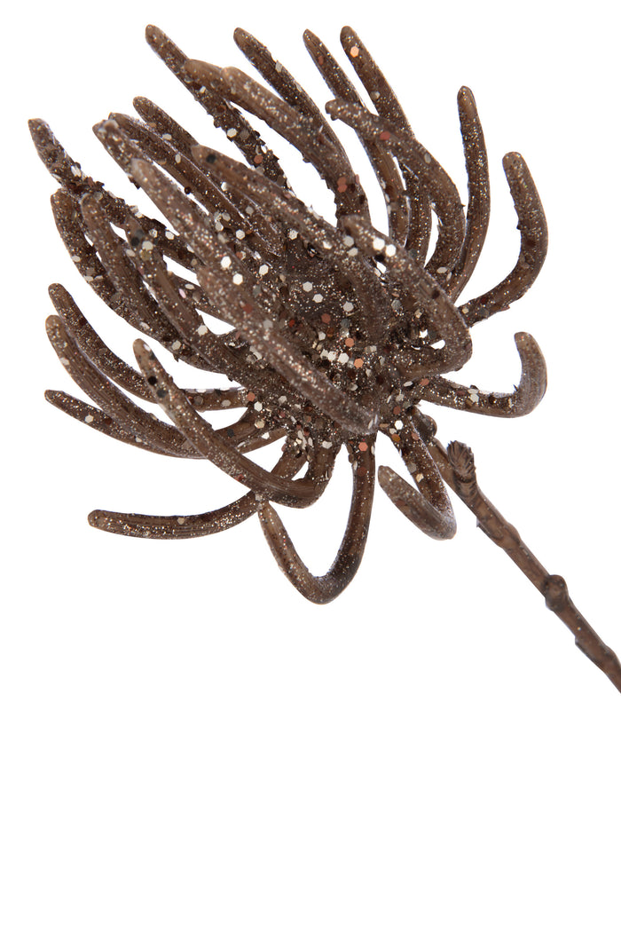 J-Line decoratie tak 2 Bloemen + Glitters - kunststof - brui