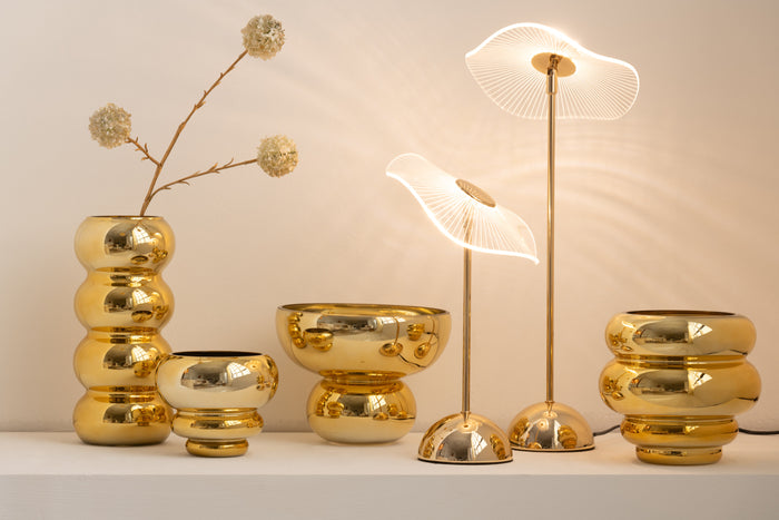 J-Line theelichthouder|vaas Cléa - glas - goud - Ø 20 cm