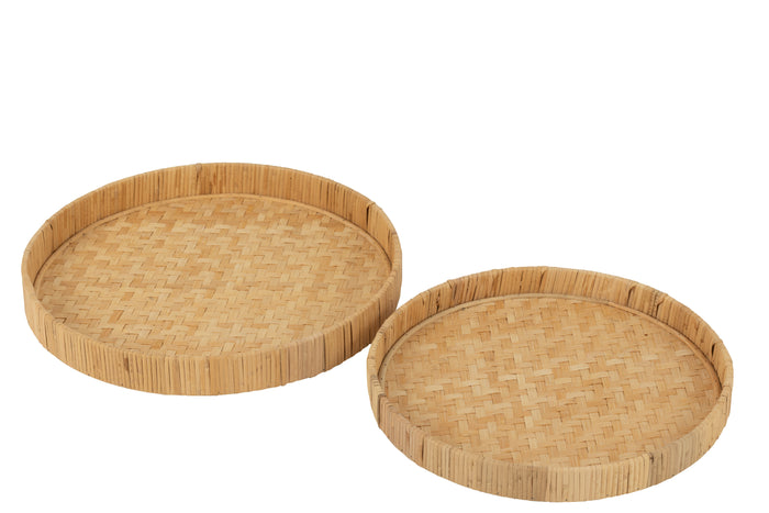 J-Line plateau Rond - bamboe|riet - naturel - 2 stuks