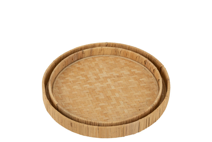 J-Line plateau Rond - bamboe|riet - naturel - 2 stuks