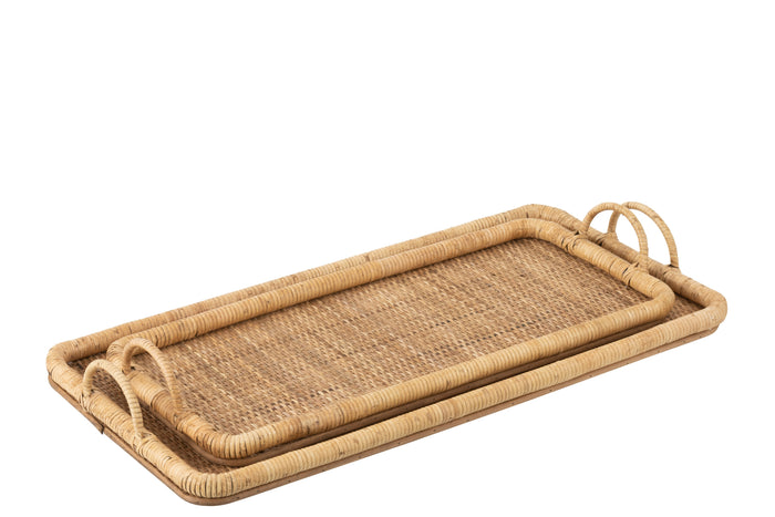 J-Line dienblad Rechthoek - rotan|metaal - naturel  - 2 stuks