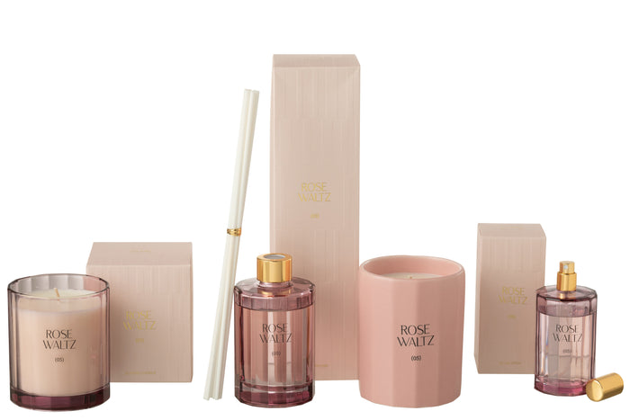 J-Line geurolie + stokjes Roze Waltz - glas - roze