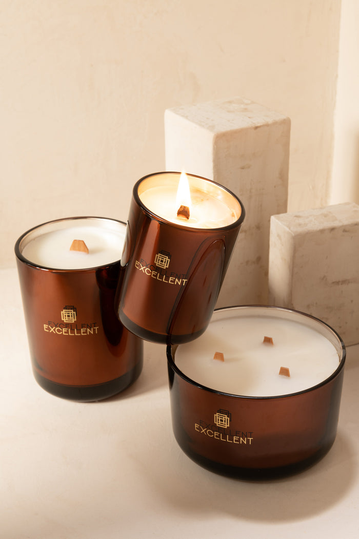 J-Line geurkaars Excellent - Siberia Fir - glas - bruin - la