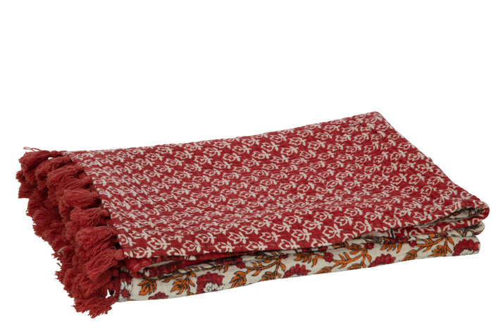 J-Line Plaid bloemen - katoen - rood - 180 x 130 cm