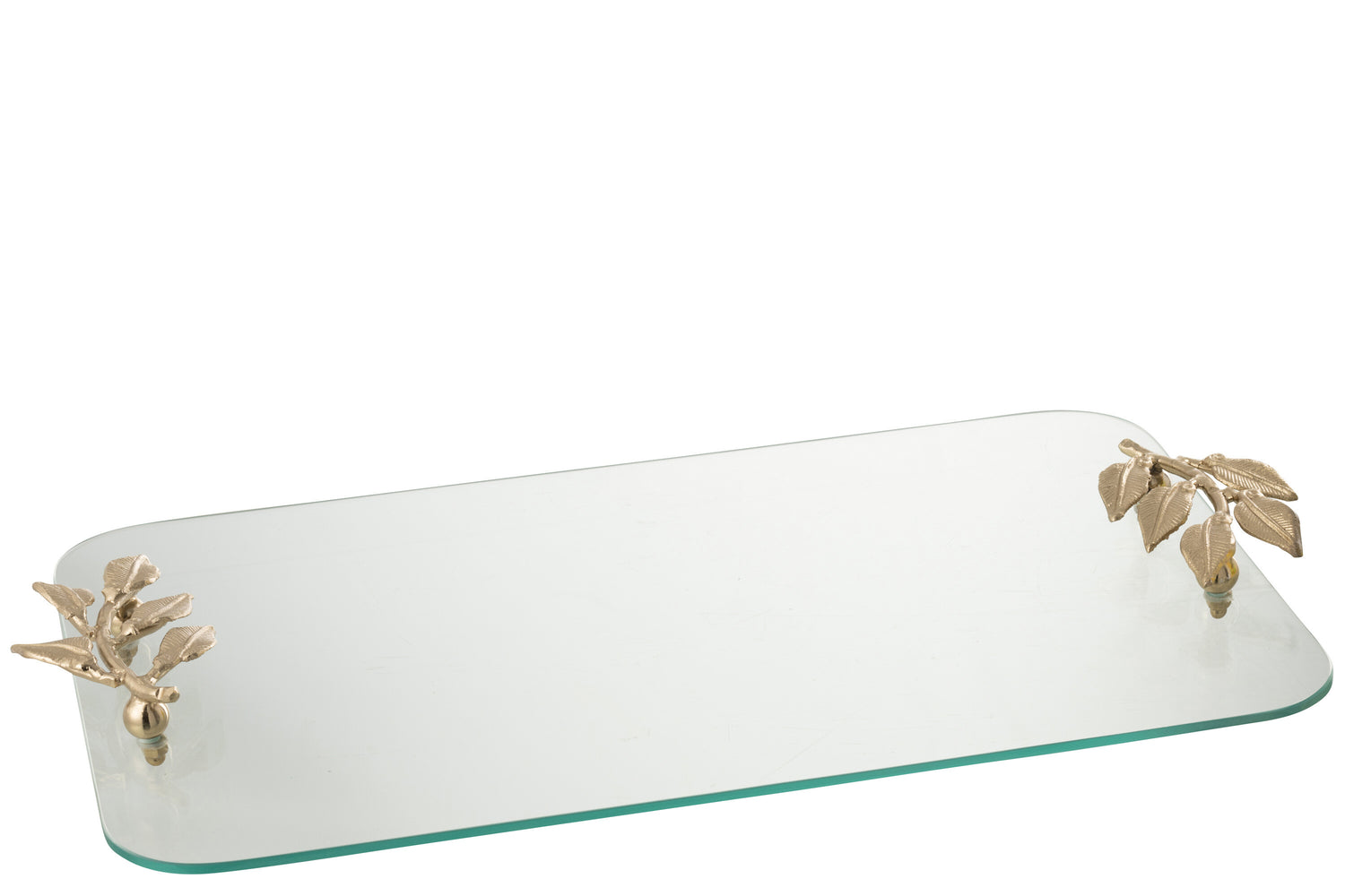 J-Line plateau Blad - glas|ijzer - transparant|goud