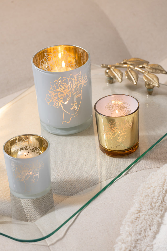 J-Line plateau Blad - glas|ijzer - transparant|goud