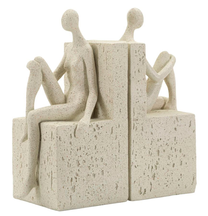 Crèmekleurige boekensteunen van hars, 24x10x20,5 cm