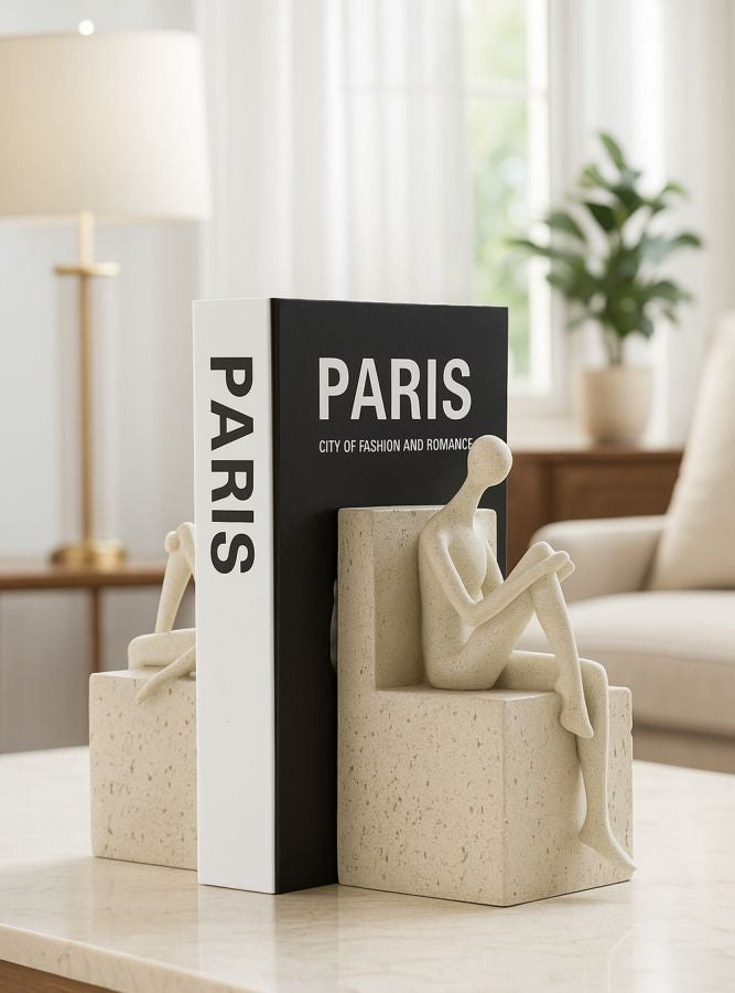 Crèmekleurige boekensteunen van hars, 24x10x20,5 cm