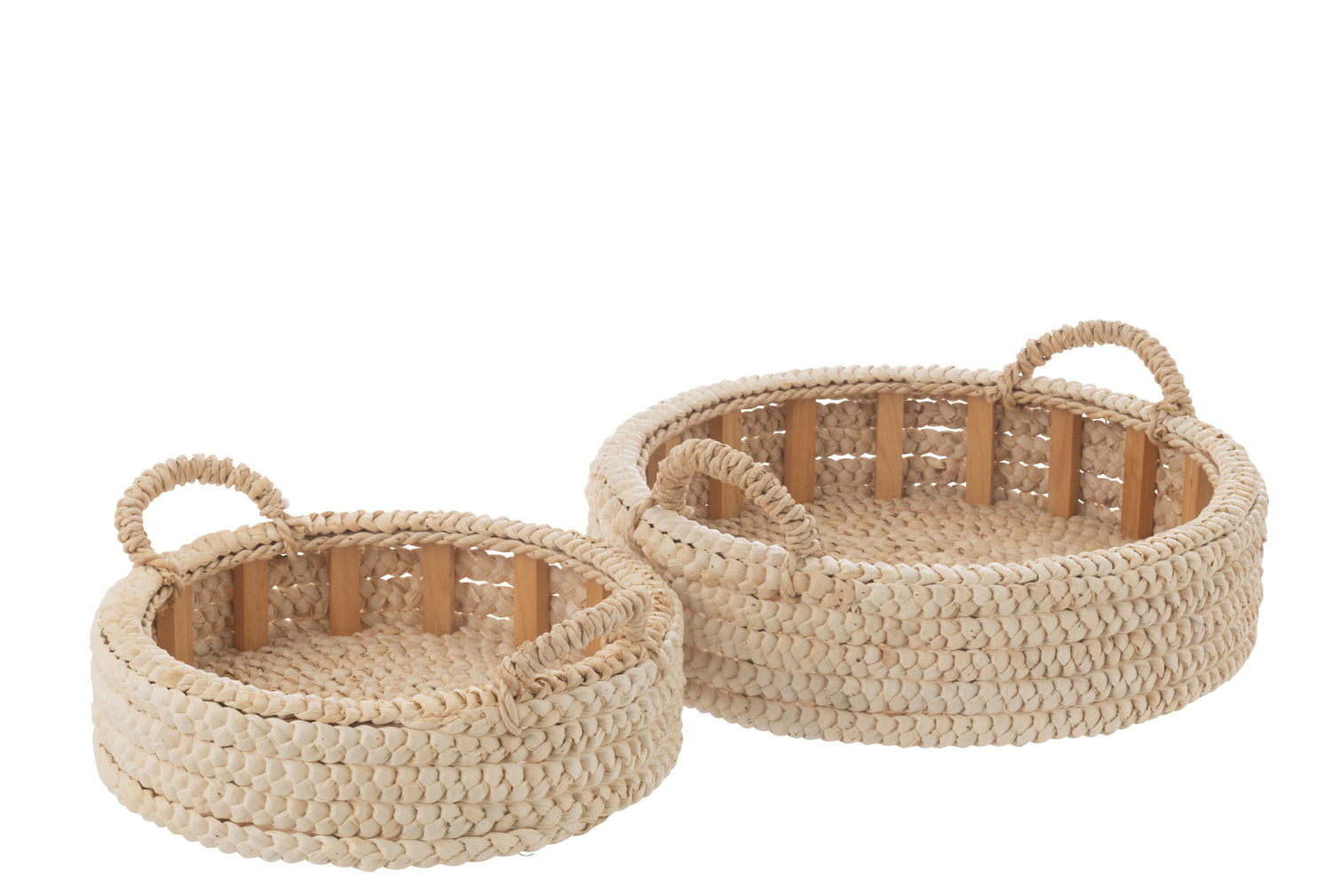 J-Line plateau Rond - riet - naturel - 2 stuks