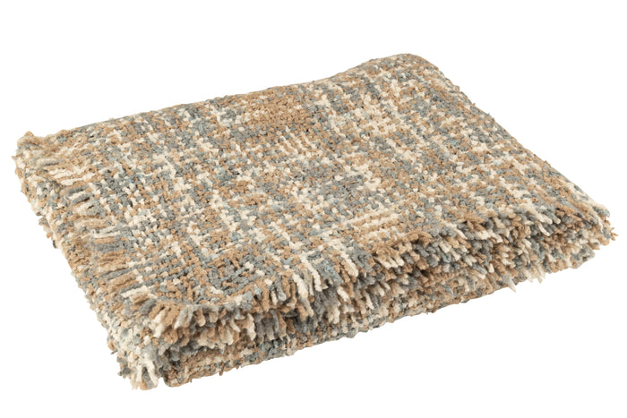 J-Line plaid Tweed - katoen - blauw|beige - 180 x 130 cm