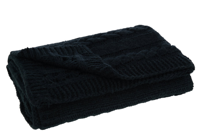 J-Line plaid Twist - polyester - zwart - 130 x 180 cm