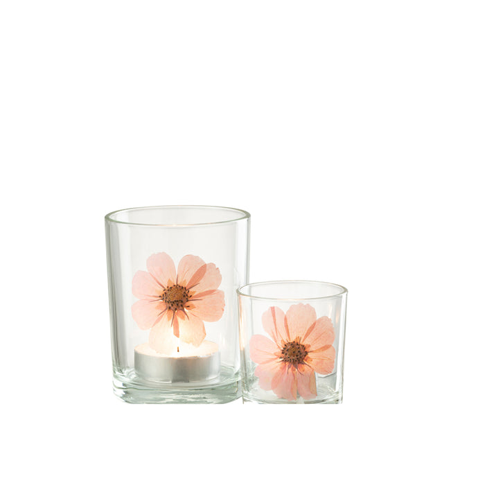 J-Line windlicht Bloem - glas - roze|mix