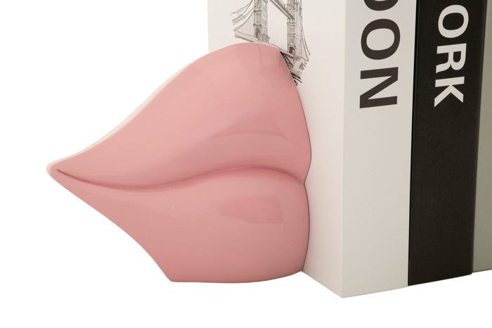 Roze mondvormige boekensteun, 27x9x13 cm