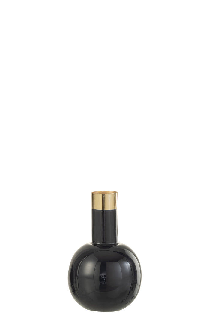 J-Line vaas Goud Boord - metaal - donkerblauw - 17.5 cm hoog