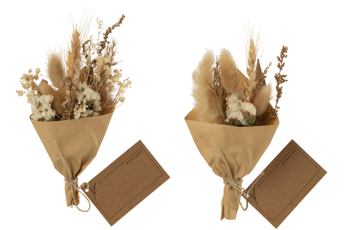 J-Line bundel Gedroogde Bloemen In Papier Wrap - jute - natu