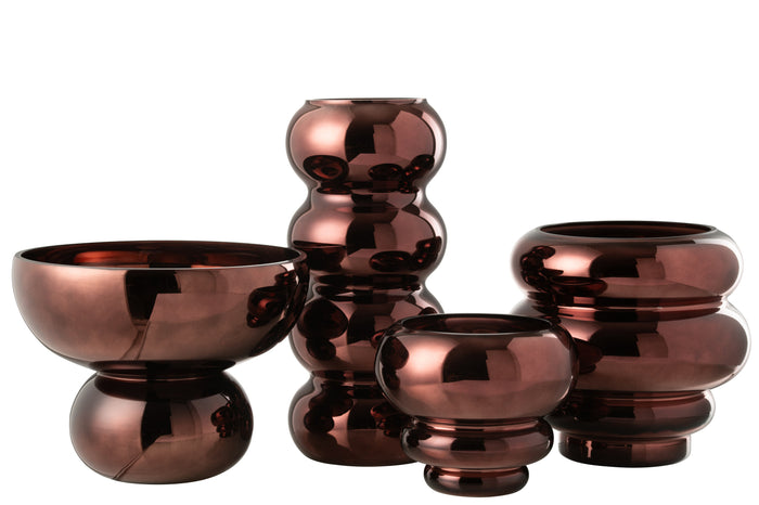 J-Line theelichthouder|vaas Op Voet Afgerond - glas - pruim