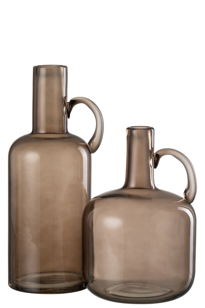 J-Line vaas Cilinder 1 handvat - glas - grijs - 32 cm hoog