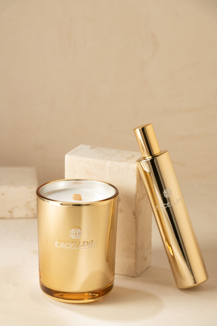 J-Line geurkaars Excellent - Golden Honey - glas - goud - small - 50U