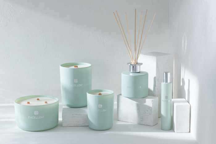 J-Line geurolie + stokjes Excellent – Bergamot Wood - glas – muntgroen