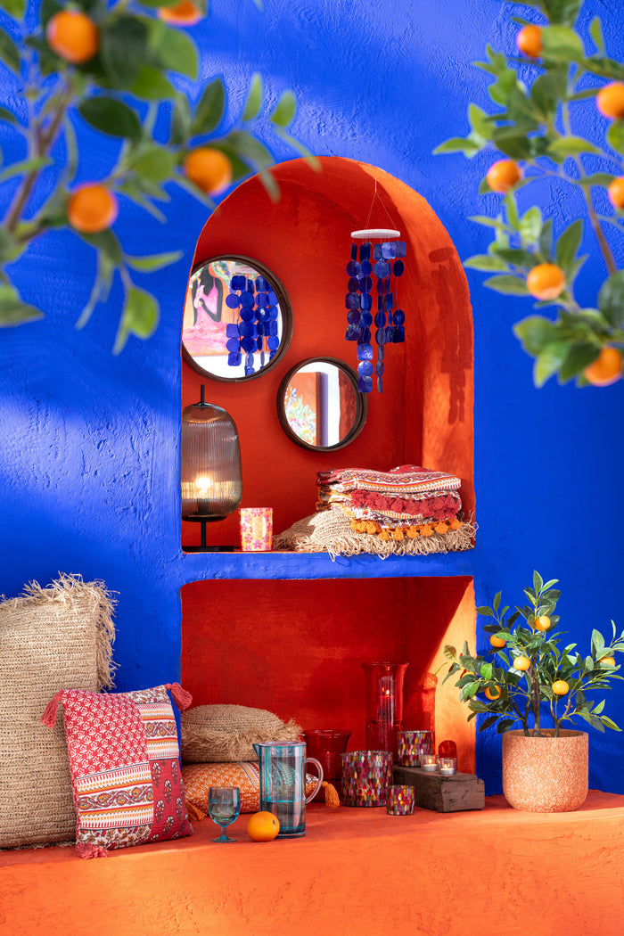 J-Line plateau Spiegel Rond - glas|rotan - large