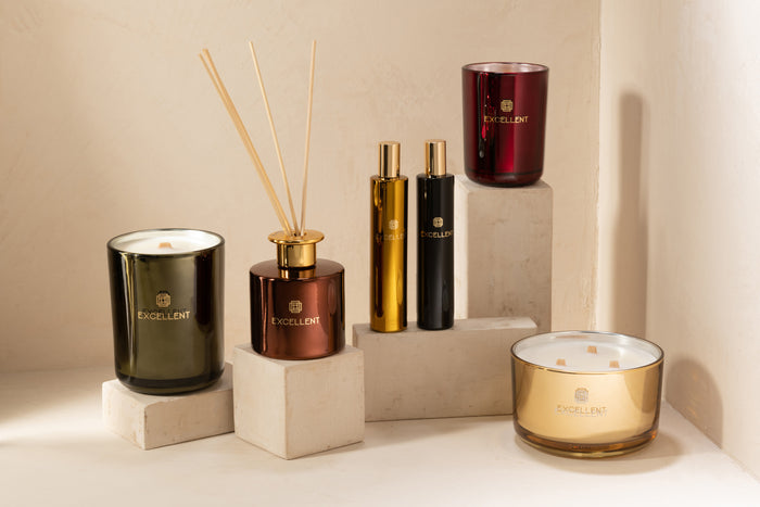 J-Line geurkaars Excellent - Golden Honey - glas - goud - large - 40U