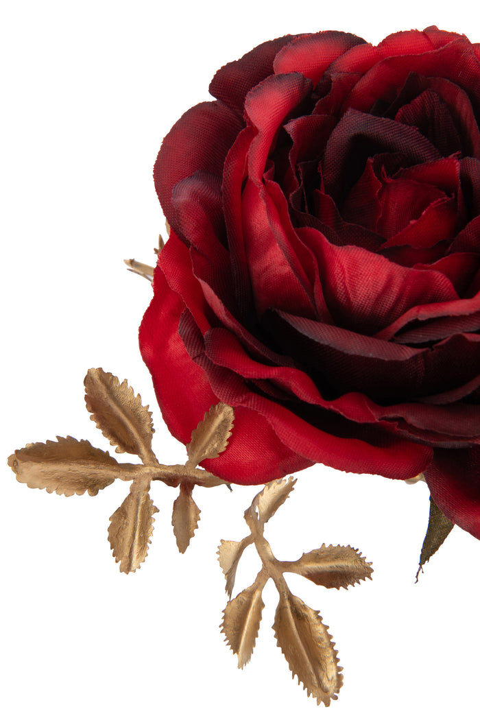 J-Line decoratie tak Roos - kunststof - rood|goud - 12 stuks