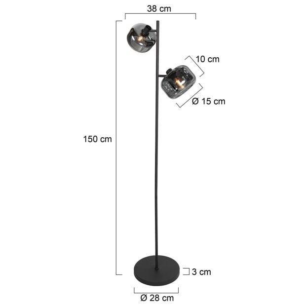 Mexlite Vloerlamp Tenebris Zwarte 2-Lichts 4213ZW