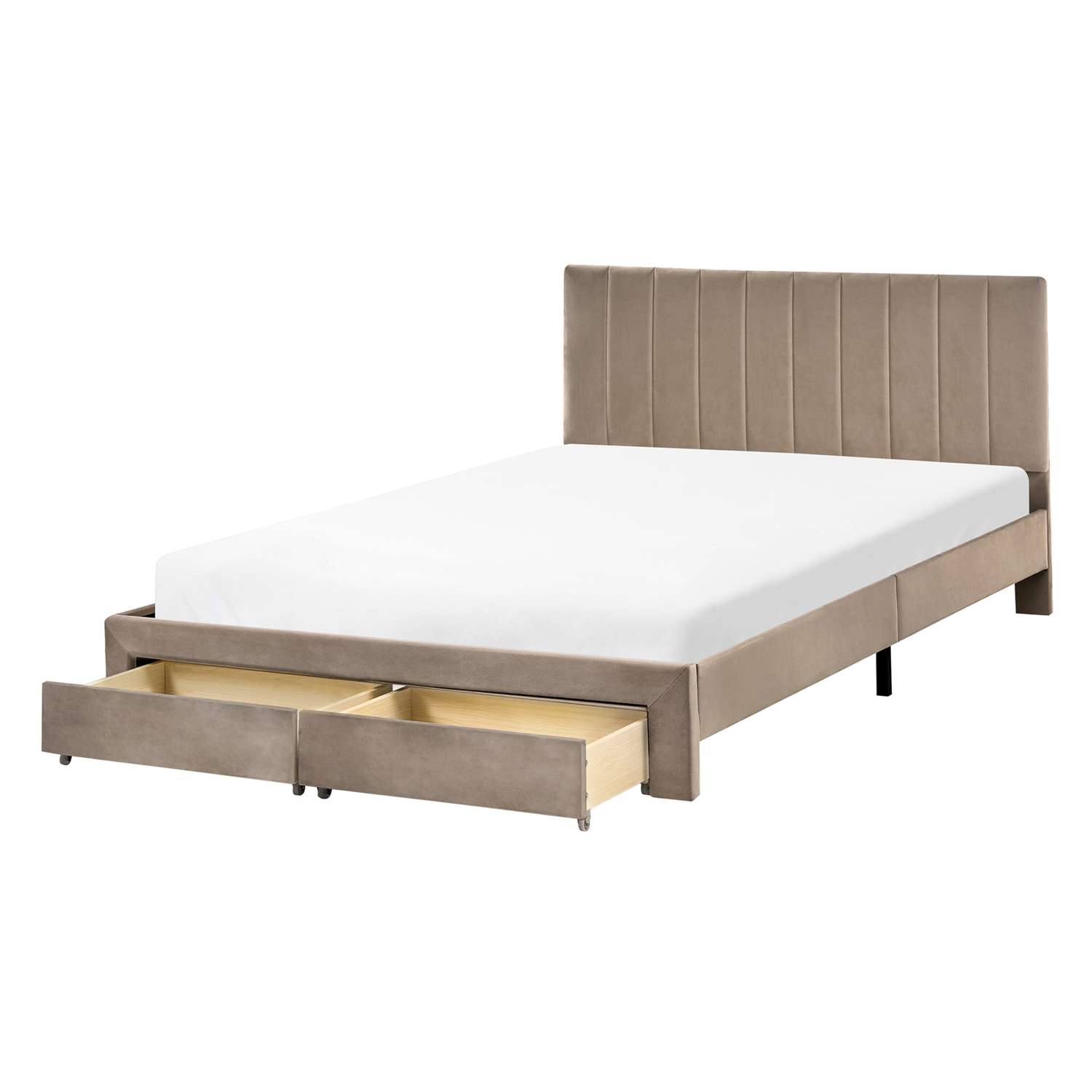 Beliani-LONZAC-Bed met opbergruimte-Taupe-140 x 200 cm-Fluweel