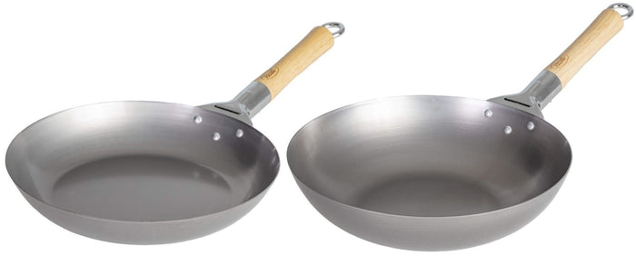 Blackwell Pannenset Voccelli Carbonstaal - Koekenpan ø 28 cm & Wokpan ø 30 cm - zonder anti-aanbaklaag - 2 Delig