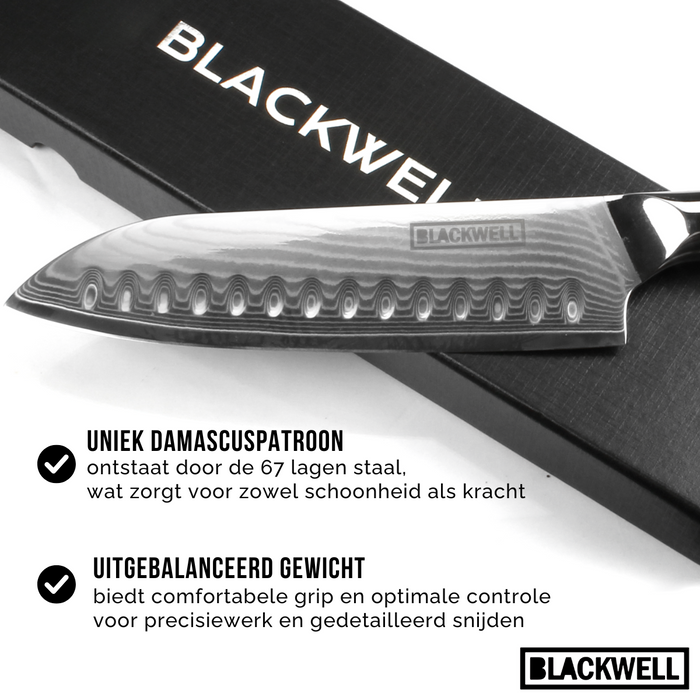 Blackwell Santokumes Japanse stijl - 67 lagen damaststaal - VG10 - 19 cm