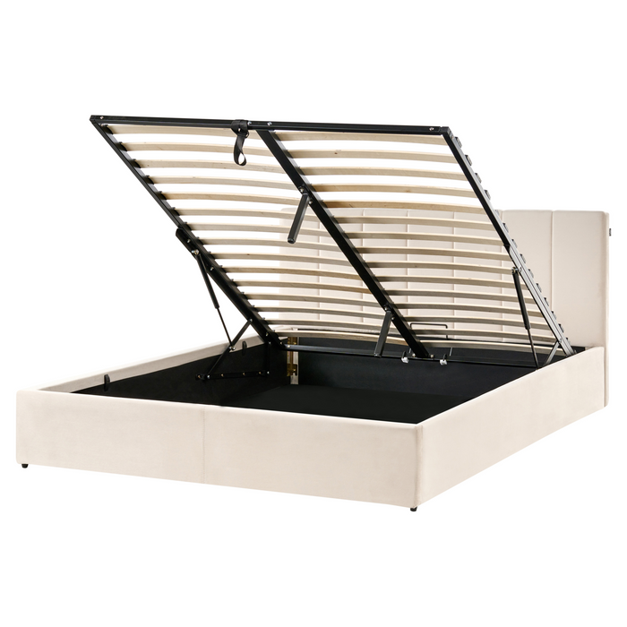 Beliani-DREUX-Bed met opbergruimte-Lichtbeige-160 x 200 cm-Fluweel