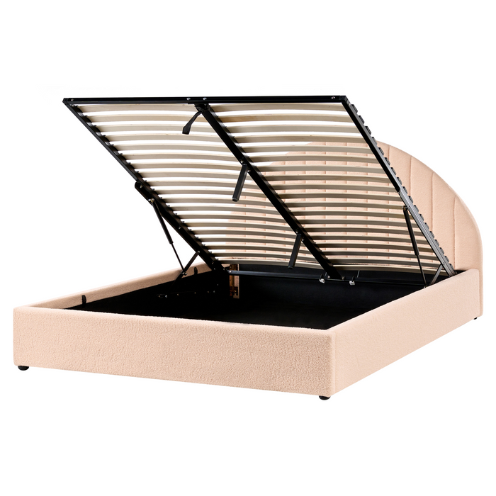 Beliani-CHADENET-Bed met opbergruimte-Perzikroze-160 x 200 cm-Bouclé