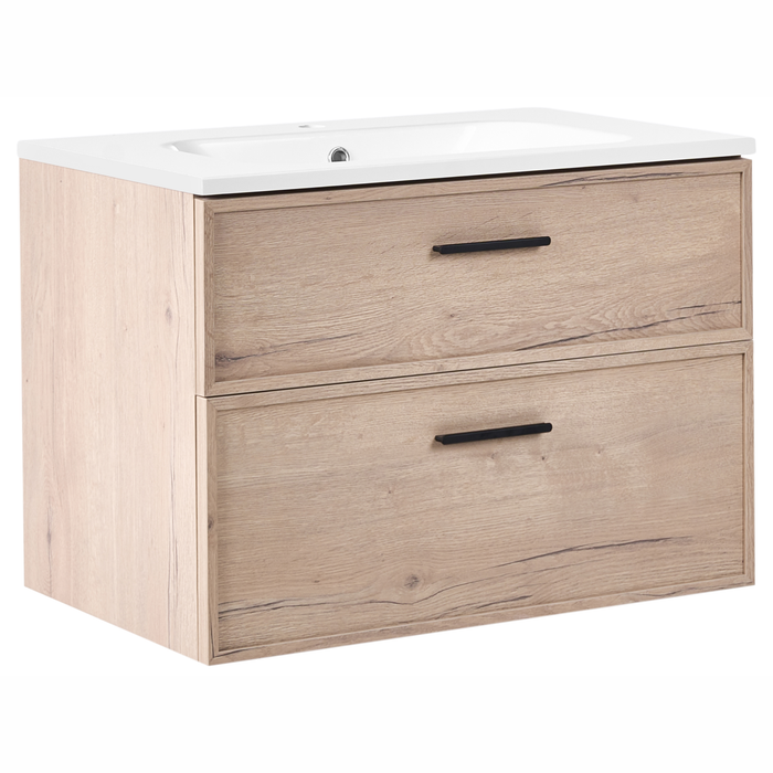 Beliani - YELCHO - Wandgemonteerd meubel met wasbak - Lichtbruin - MDF