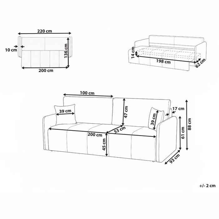 Beliani - EGGE - Driezitsbank - Blauw - Fluweel