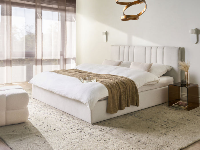Beliani-TARASCON-Tweepersoonsbed-Lichtbeige-180 x 200 cm-Stof