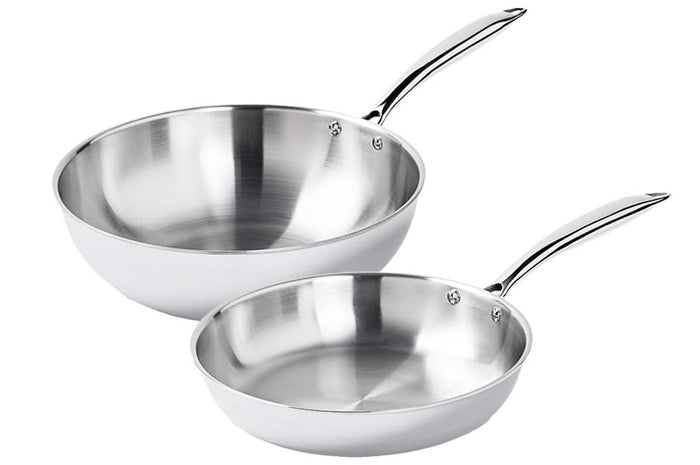 Cookinglife Pannenset - Koekenpan 24 cm + Wok 28 cm - TriPly RVS - zonder anti-aanbaklaag