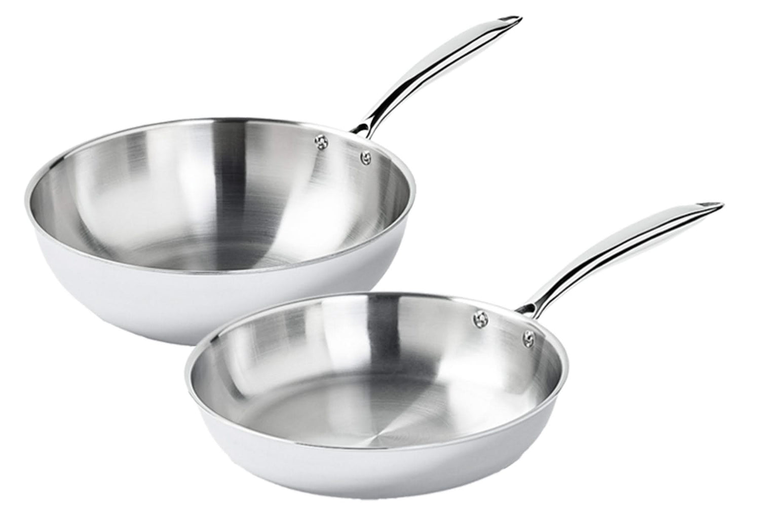 Cookinglife Pannenset - Koekenpan 28 cm + Wok 28 cm - TriPly RVS - zonder anti-aanbaklaag
