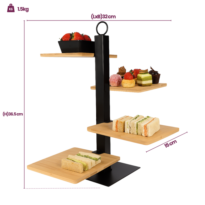 Cookinglife Etagere 4 Laags | Serveertoren + Schaaltje - Zwart Metaal