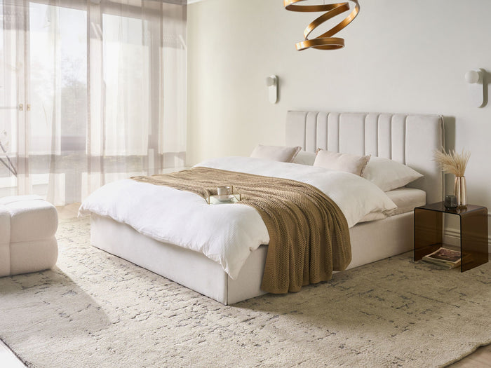 Beliani-TARASCON-Tweepersoonsbed-Lichtbeige-160 x 200 cm-Stof