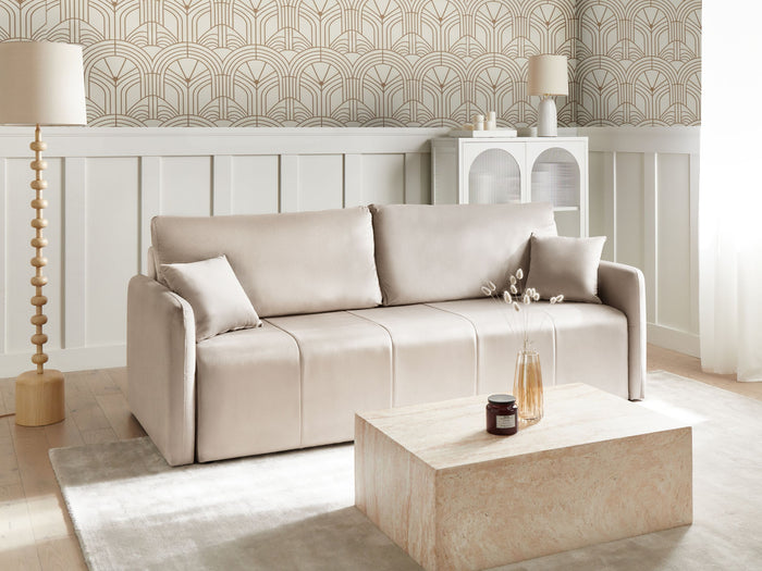 Beliani - EGGE - Driezitsbank - Taupe - Fluweel