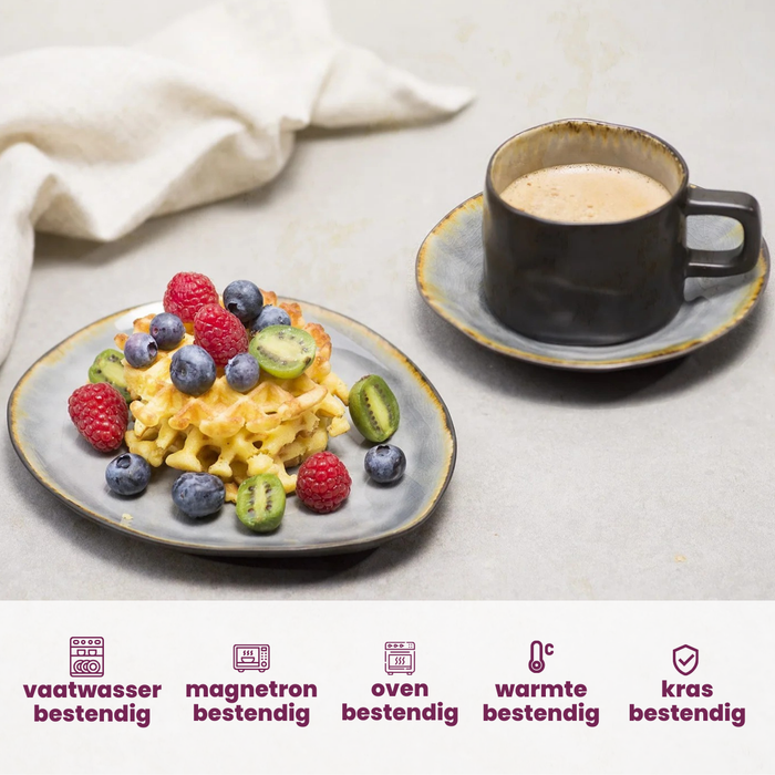 Cosy & Trendy Ontbijtborden | Dessertborden - Laguna Blue Grey - 20 x 16 cm - 4 Stuks