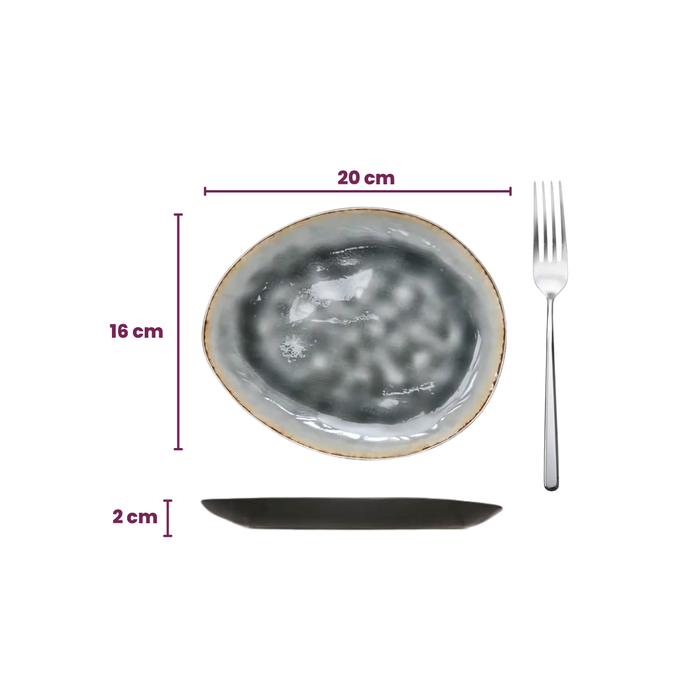 Cosy & Trendy Ontbijtborden | Dessertborden - Laguna Blue Grey - 20 x 16 cm - 4 Stuks